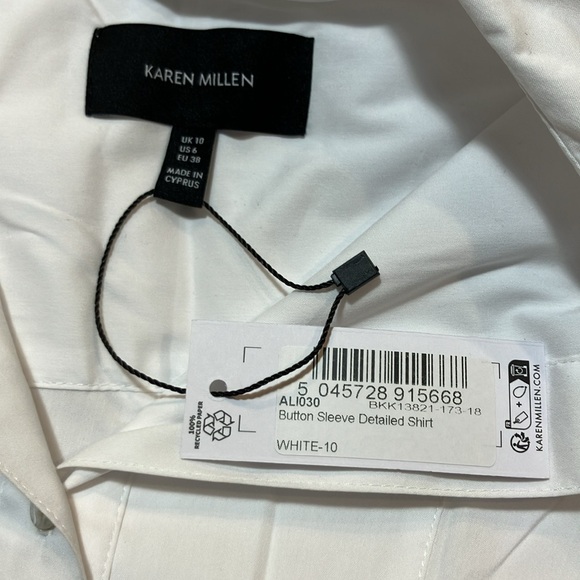 NWT Karen Millen Button Sleeve Detailed Shirt Sz 6 White - Picture 5 of 6